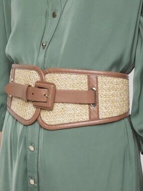 NWT WHBM Raffia Wide Belt Boho M/L